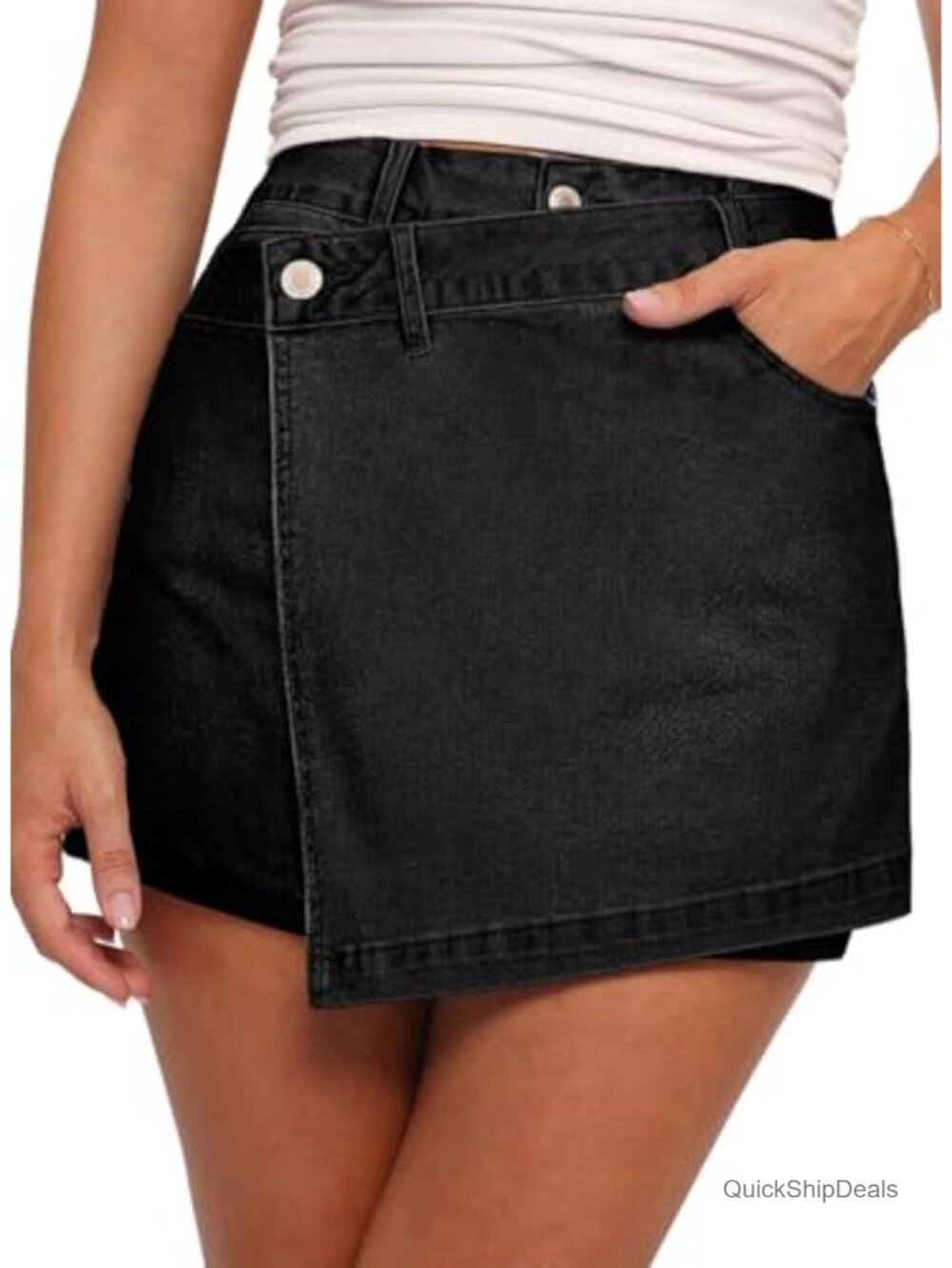 High Waisted Jean Skort Wrap Asymmetrical Denim Shorts Skorts for Women